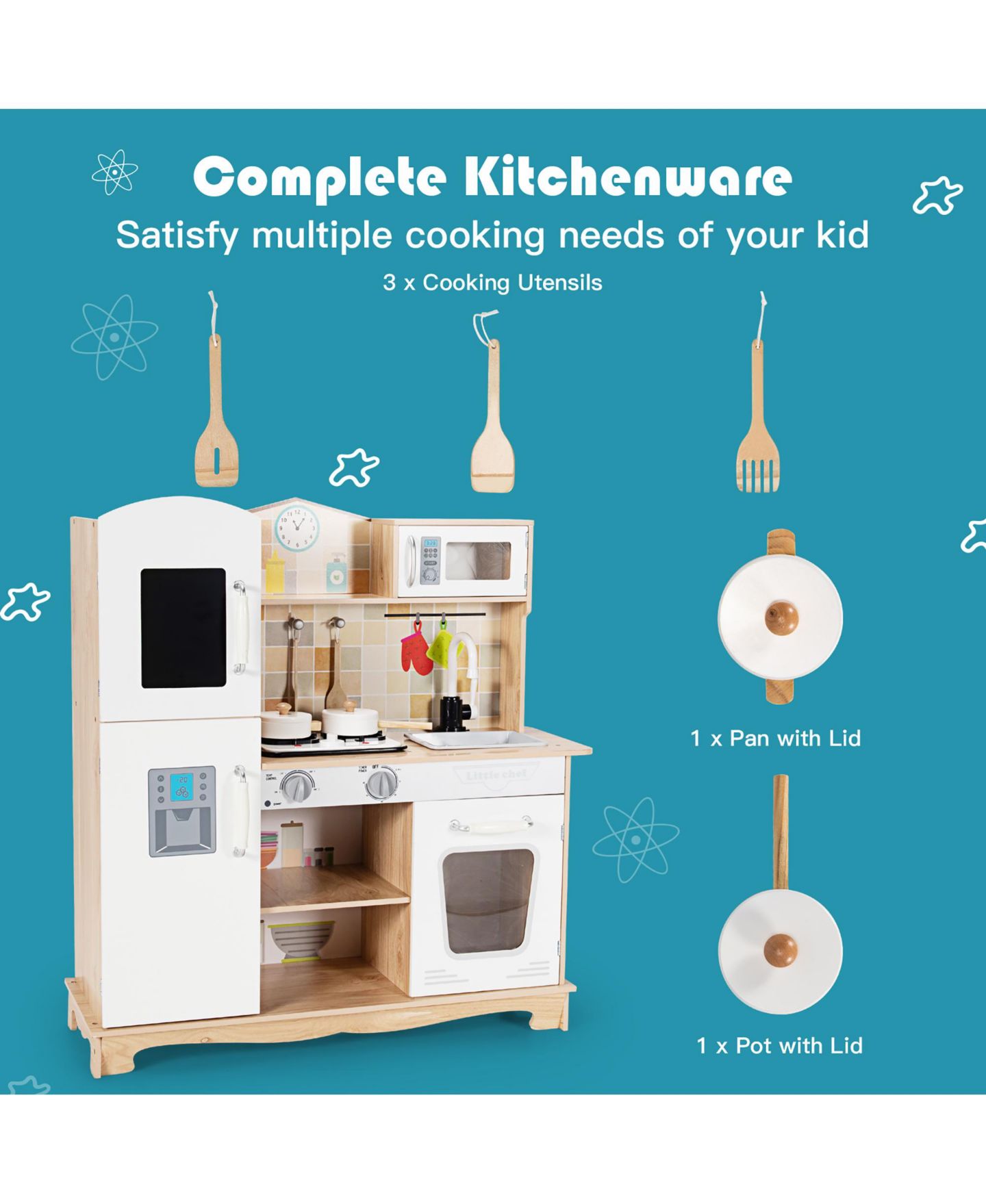 Детский игровой набор Costway Wooden Pretend Kitchen Playset with Sound, от 3 лет — фото 9