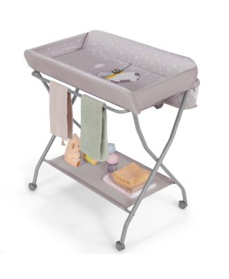 Baby Changing Table Folding Diaper Changing Station w/ Safety Belt & Wheels