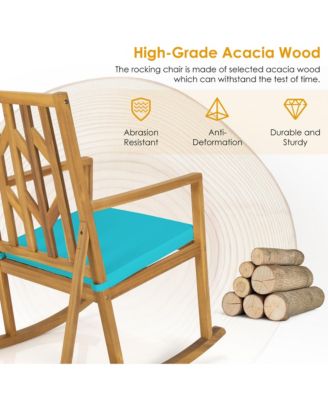 Patio Rocking Chair Acacia Wood Armrest Cushioned Sofa Garden Deck