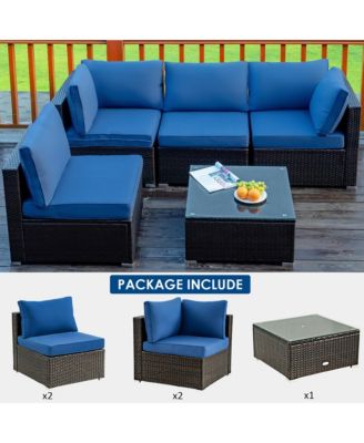 5PCS Patio Rattan Furniture Set Cushioned Sofa Chair Coffee Table