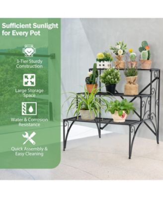3 Tier Stair Style Metal Plant Stand Garden Shelf Flower Pot
