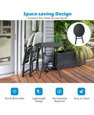 3PCS Patio Rattan Bistro Set Folding Table Chairs Garden Deck