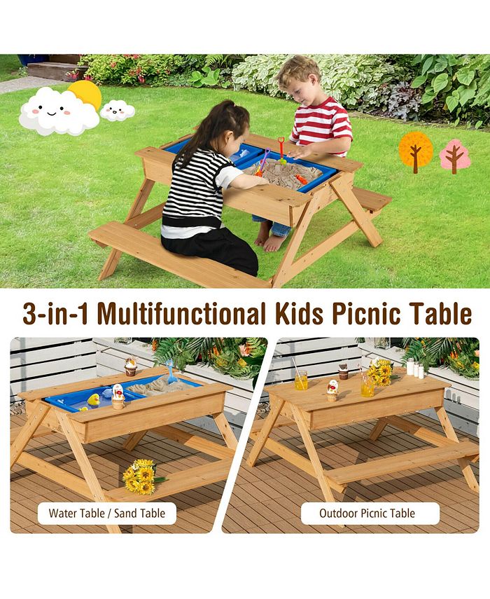 Costway 3 in 1 Kids Picnic Table Wooden Outdoor Water Sand Table w ...