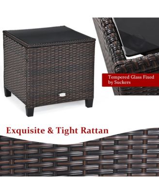 3PCS Patio Rattan Furniture Set Cushioned Sofa Coffee Table Garden