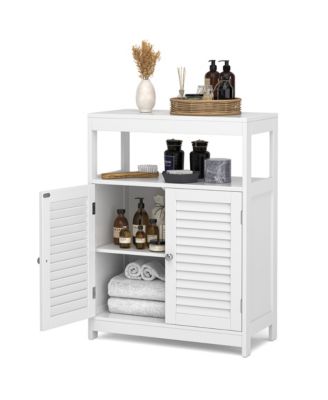 Bathroom Floor Cabinet Free Standing Storage Organizer w/ Double Shutter Doors