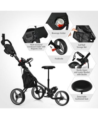 Folding 3 Wheels Golf Push Cart W/Seat Scoreboard Adjustable Handle
