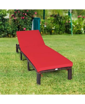 Outdoor Rattan Lounge Chair Chaise Recliner Adjustable Cushioned Patio