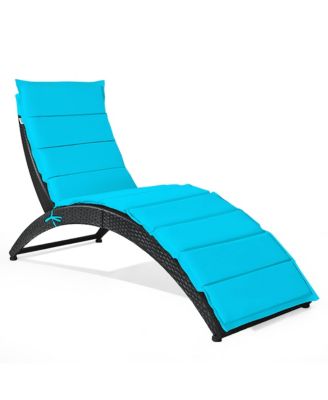 Folding Patio Rattan Lounge Chair Chaise Cushioned Portable Garden Lawn