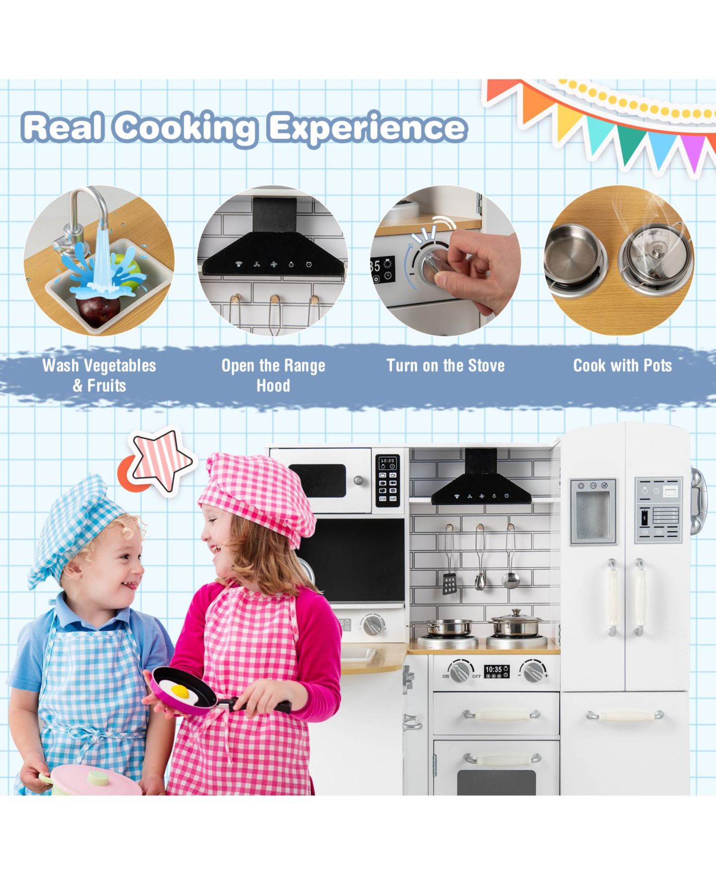 Детский игровой набор SUGIFT Wooden L-Shaped Kitchen Playset, Ages 3+ — фото 6