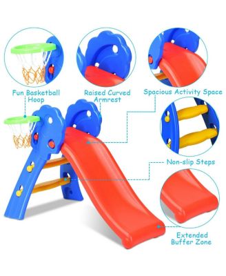 2 Step Indoors Kids Plastic Folding Slide with Basketball Hoop