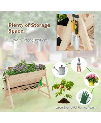 3 Tier Wooden Vertical Raised Garden Bed with Storage Shelf