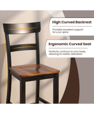 Wooden Bar Stool Set of 4 Bar Chairs with LVL Rubber Wood Frame, Backrest, Footrest
