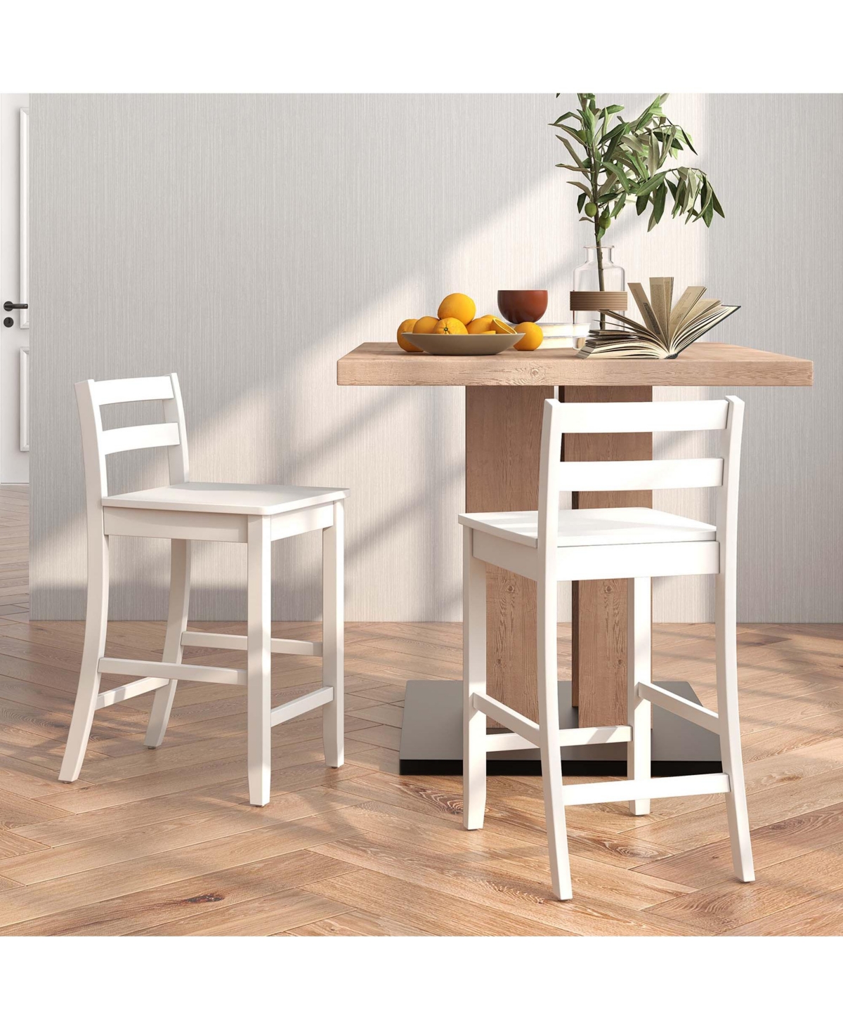 Costway 24-Inch Wooden Bar Stools Set of 2 with Ergonomic Backrest Counter Height Stools