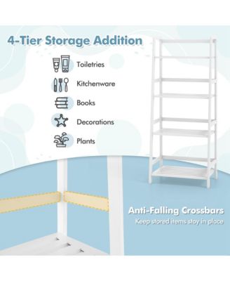 Multifunctional 4 Shelf Bamboo Bookcase Ladder Plant Flower Stand Rack Storage