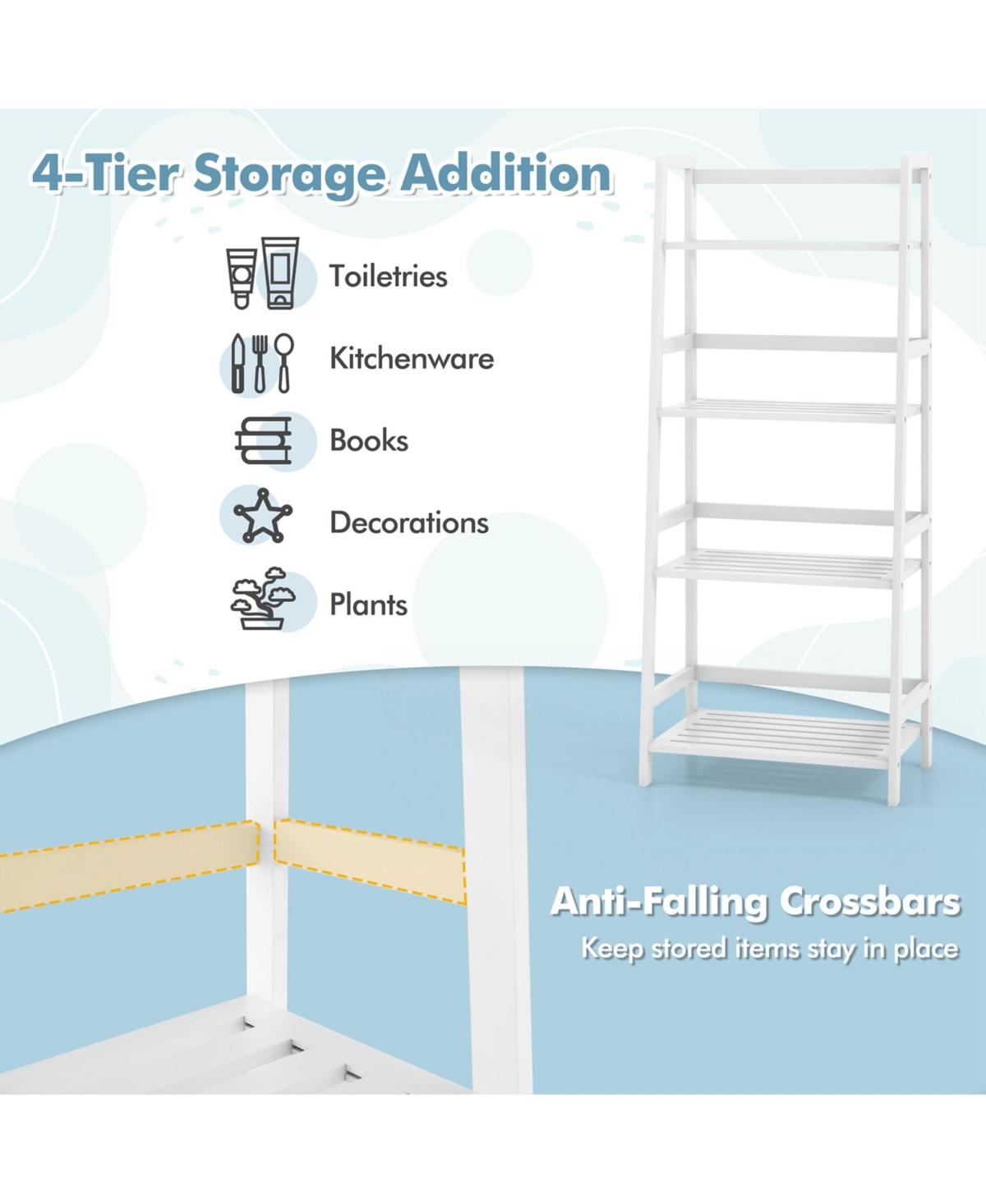 Costway Multifunctional 4 Shelf Bamboo Bookcase Ladder Plant Flower Stand Rack Storage