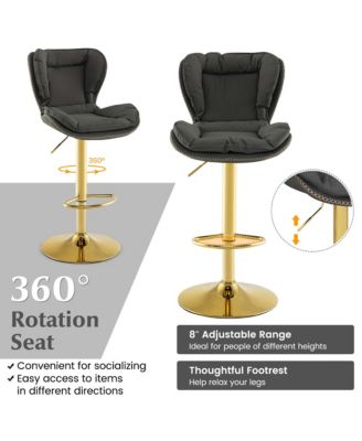 Adjustable Bar Stool Set of 2 Leathaire Bar Chairs with Padded Seat & Footrest