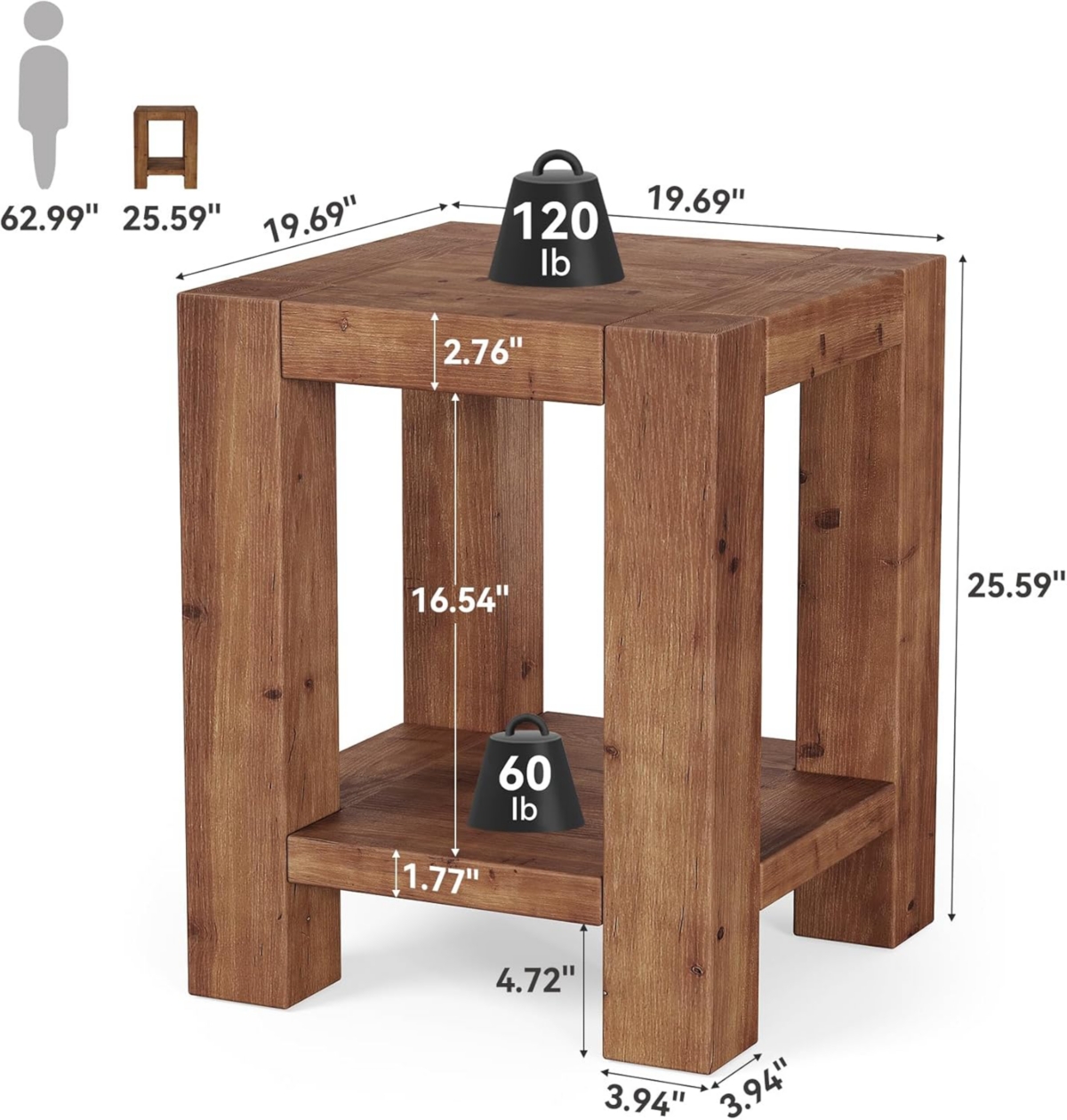 Tribesigns End Table, 2 Tier Round Side Table with Storage Shelf, Industrial Nightstand Bedside Table Coffee Accent Table for Living Room Bedroom Smal