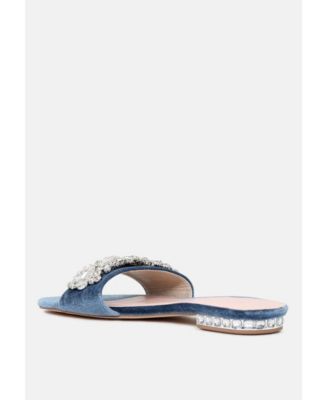 sally women's blue flat embellished sandals