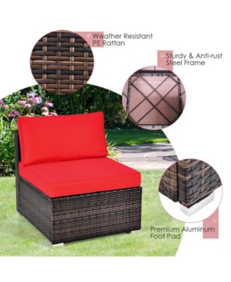 6PCS Rattan Outdoor Sectional Sofa Set Patio Furniture Set w/ Red Cushions