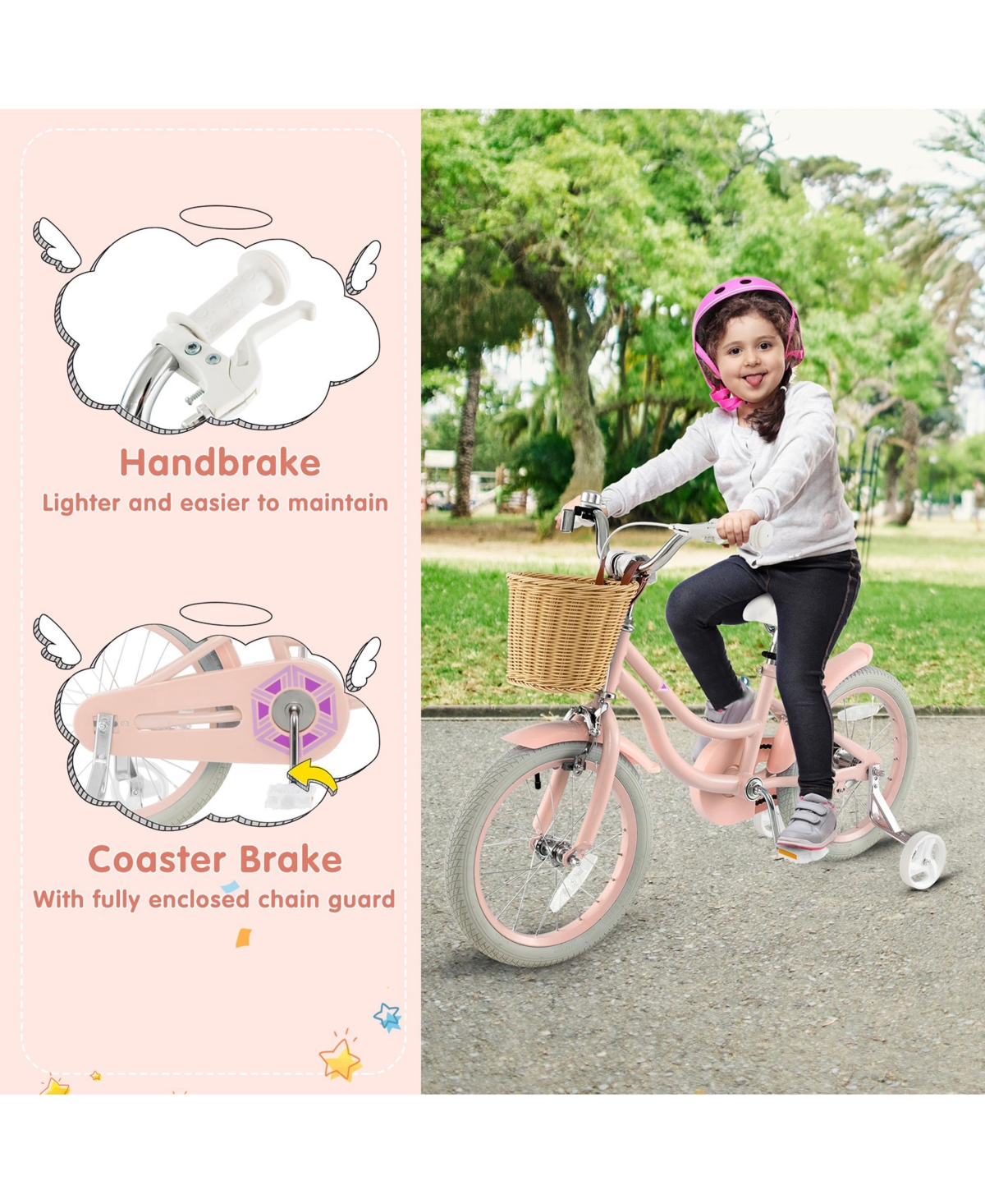 Gymax 18'' Retro Style Kids Bike Bicycle w/ Height Adjustable Handlebar & Seat Pink