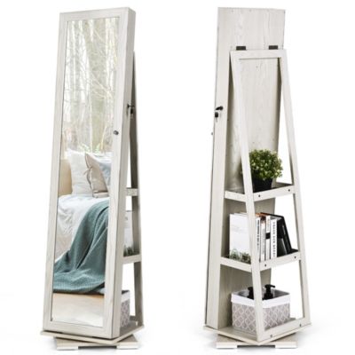 360degree Rotatable Jewelry Cabinet 2-in-1 Lockable Mirrored Organizer