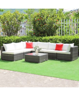7PCS Patio Rattan Sectional Sofa Set Outdoor Furniture Set w/ Cushions