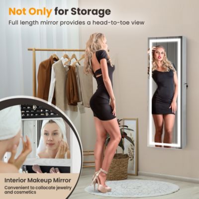 Door Wall Mount Touch Screen LED Light Mirrored Jewelry Cabinet Storage