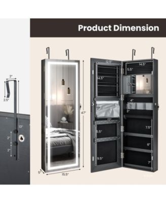 Door Wall Mount Touch Screen LED Light Mirrored Jewelry Cabinet Storage