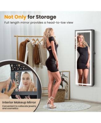 Door Wall Mount Touch Screen LED Light Mirrored Jewelry Cabinet Storage