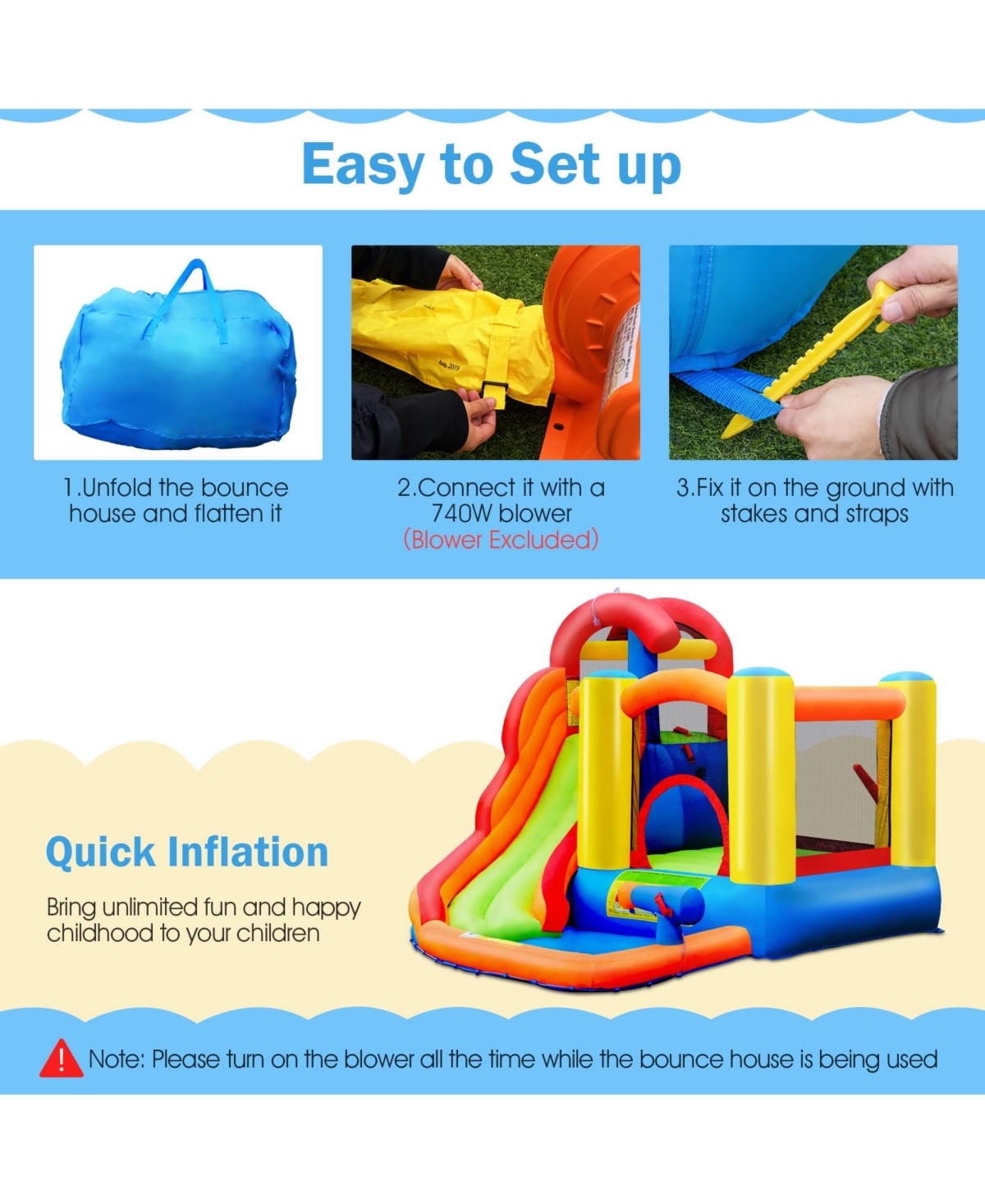 Slickblue Inflatable Water Slide Bounce House with Pool and Cannon Without Blower