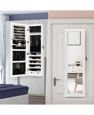 Door Mounted Lockable Mirrored Jewelry Cabinet with LED Lights