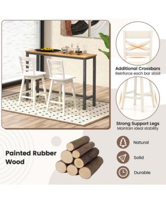 2 PCS 24" Counter Height Stool Rubber Wood Swivel Bar Stool with Inclined Backrest