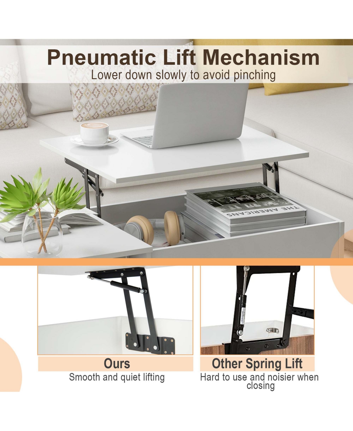 Costway Lift-Top Coffee Table Modern Cocktail Table with Lift Tabletop for Home Office