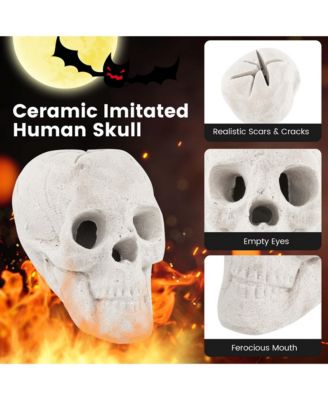 Ceramic Fireproof Fire Pit Skull, Reusable Imitated Human Skull for Gas