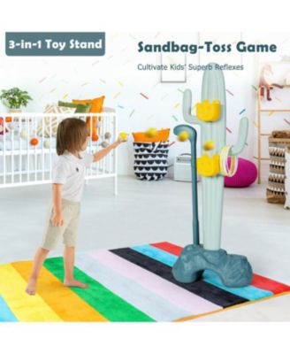 Toddler 3-in-1 Cactus Toy Stand Sports Activity Center with Golf and Ring-Toss