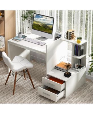 51" MDF Multi-Storage White Desk – Bookshelf & Drawer Home Office Computer Table