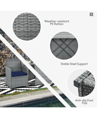 3PCS Patio Rattan Furniture Set Cushioned Sofa Armrest Garden