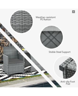 3PCS Patio Rattan Furniture Set Cushioned Sofa Armrest Garden