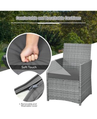 3PCS Patio Rattan Furniture Set Cushioned Sofa Armrest Garden