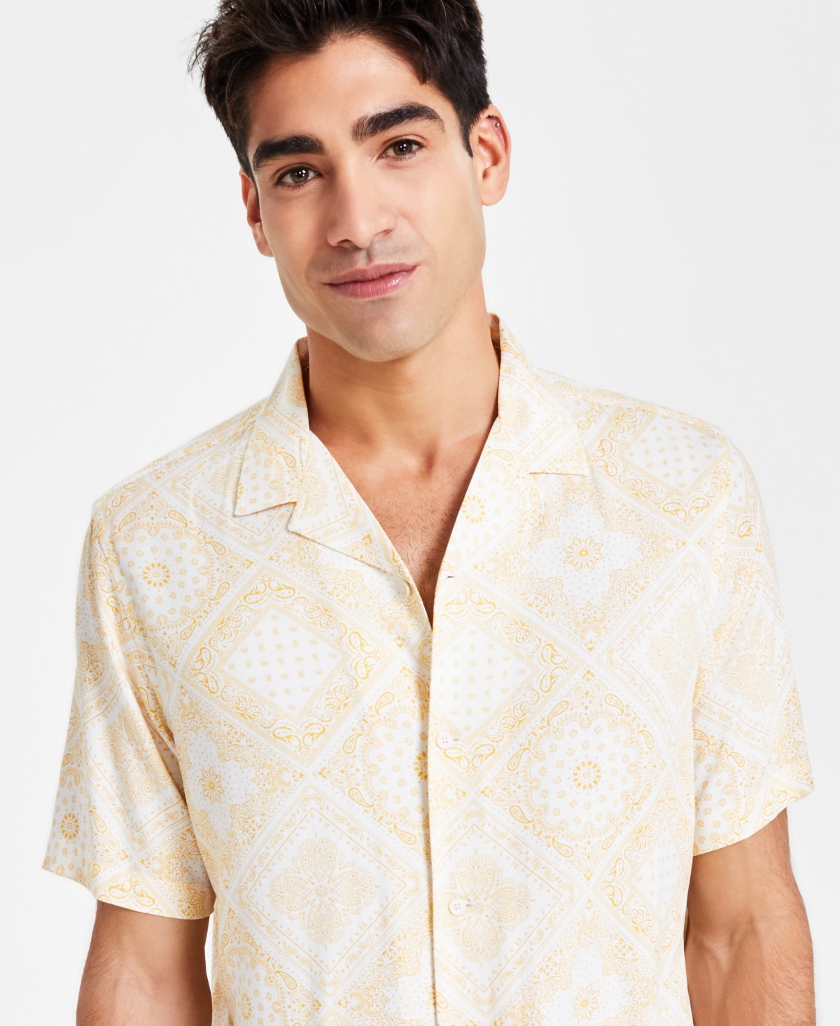 Club Room Men's Tropical Regular-Fit Bandana-Print Button-Down Camp Shirt, Created for Macy's
