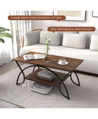 2-Tier Storage Shelf Industrial Coffee Table Rectangular Cocktail Table