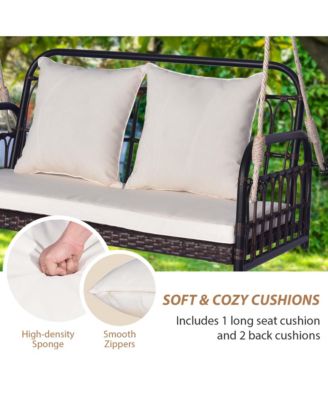 Patio Swing Chair 2-Person Hanging Seat Outdoor Wicker Loveseat Cushioned Porch
