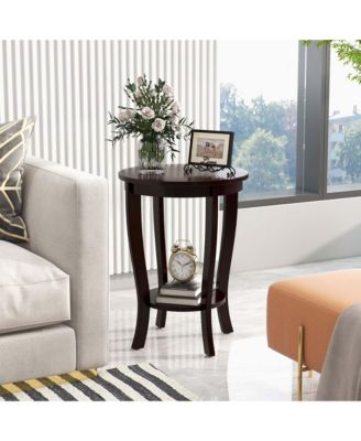 2-Tier End Table – 1 Pc, Wood & Metal, 18'' Round, Compact Design with Storage Shelf, Sofa Side/Nightstand