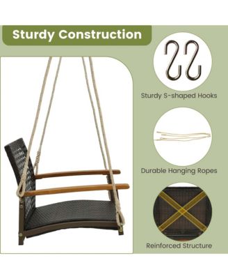 Outdoor Single Swing Chair Bench 1-Person Rattan Porch Swing with Cushion