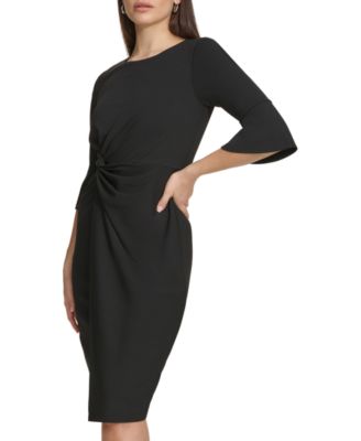 Women's Twist-Front Sheath Dress with Bell Sleeves