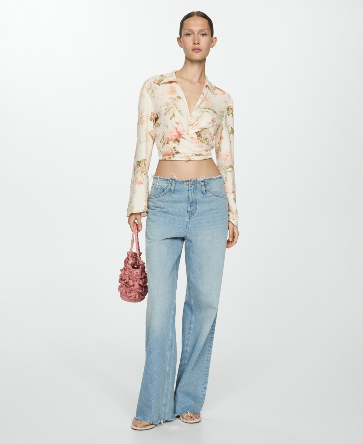 Mango Women's Floral Linen-blend Blouse In Vanilla