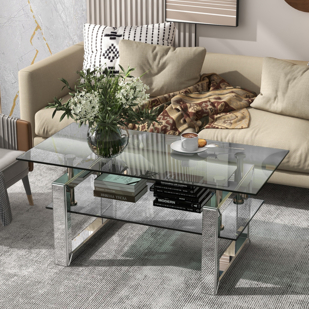 Streamdale Furniture W 39.4" X D 19.7" X H 17.7" Transparent Tempered Glass Coffee Table, Coffee Table