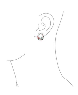 Fashion Sparkling Christmas Bow Red Green White Crystal Holiday Wreath Pendant Necklace Stud Earrings Jewelry Set Crystal