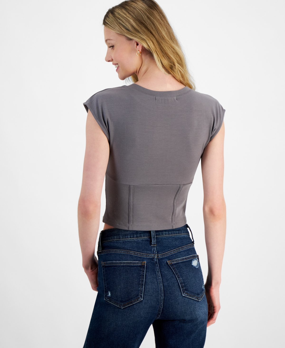 Madden Girl Juniors' Corset Drop-Shoulder Top