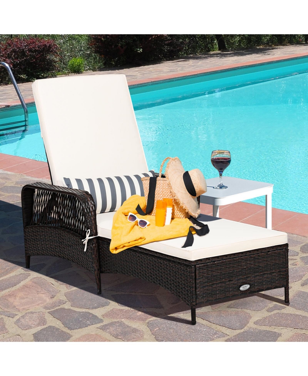 Inolait Pe Rattan Chaise Lounge Chair Arm Chair Recliner Adjustable with Pillow